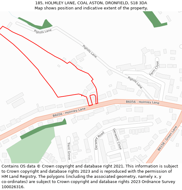 185, HOLMLEY LANE, COAL ASTON, DRONFIELD, S18 3DA: Location map and indicative extent of plot