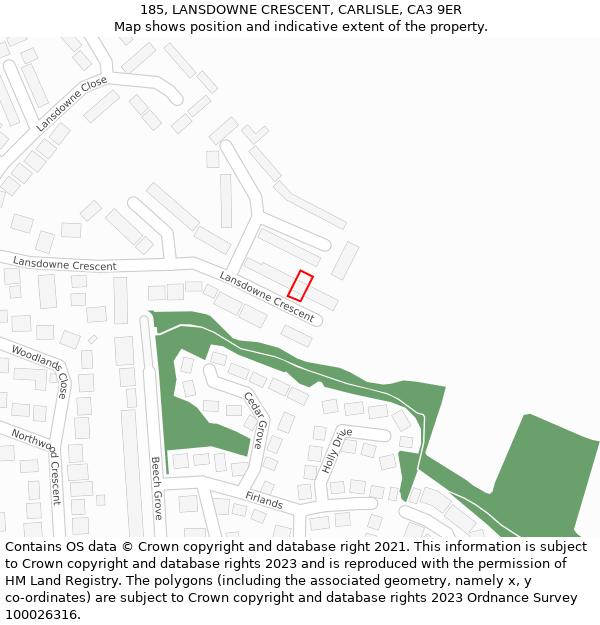 185, LANSDOWNE CRESCENT, CARLISLE, CA3 9ER: Location map and indicative extent of plot