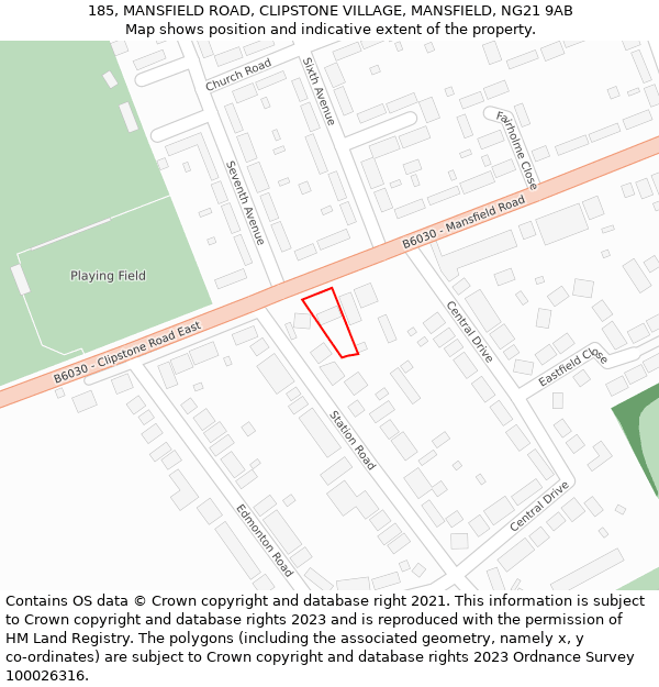 185, MANSFIELD ROAD, CLIPSTONE VILLAGE, MANSFIELD, NG21 9AB: Location map and indicative extent of plot