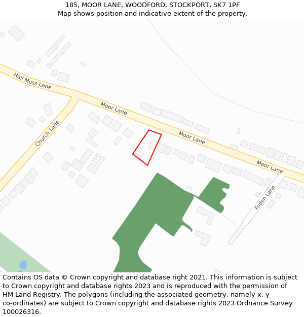 185, MOOR LANE, WOODFORD, STOCKPORT, SK7 1PF: Location map and indicative extent of plot