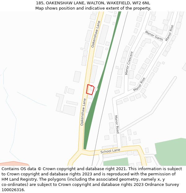 185, OAKENSHAW LANE, WALTON, WAKEFIELD, WF2 6NL: Location map and indicative extent of plot