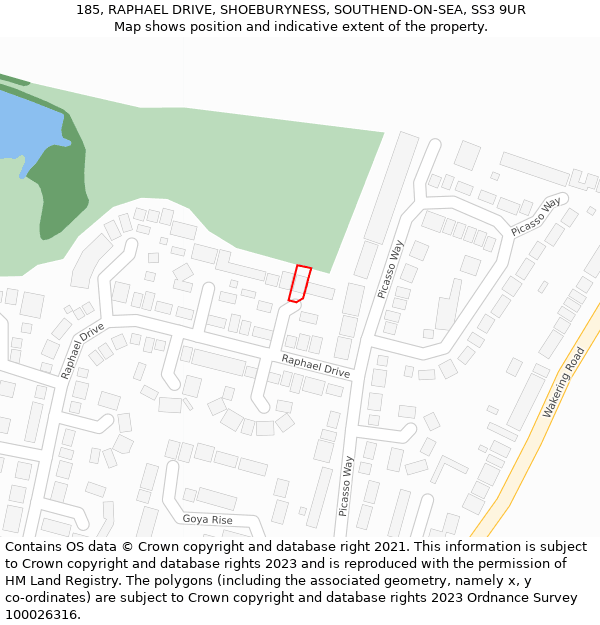 185, RAPHAEL DRIVE, SHOEBURYNESS, SOUTHEND-ON-SEA, SS3 9UR: Location map and indicative extent of plot