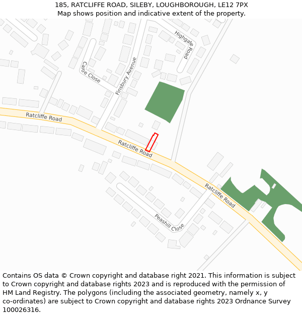 185, RATCLIFFE ROAD, SILEBY, LOUGHBOROUGH, LE12 7PX: Location map and indicative extent of plot