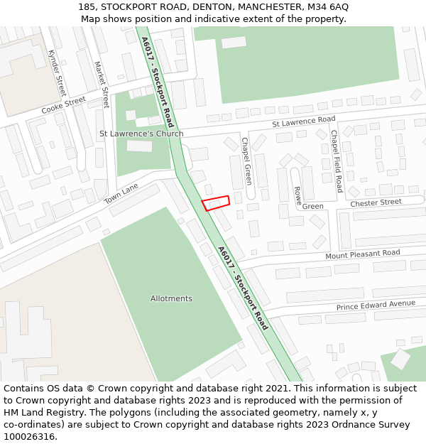 185, STOCKPORT ROAD, DENTON, MANCHESTER, M34 6AQ: Location map and indicative extent of plot