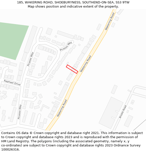 185, WAKERING ROAD, SHOEBURYNESS, SOUTHEND-ON-SEA, SS3 9TW: Location map and indicative extent of plot