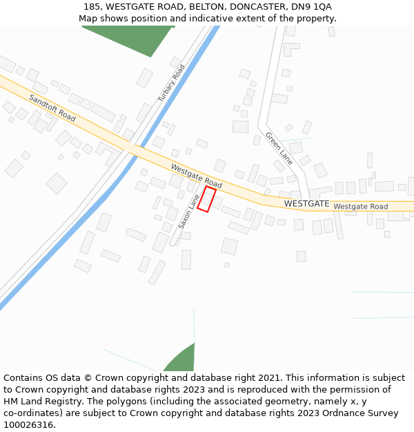 185, WESTGATE ROAD, BELTON, DONCASTER, DN9 1QA: Location map and indicative extent of plot