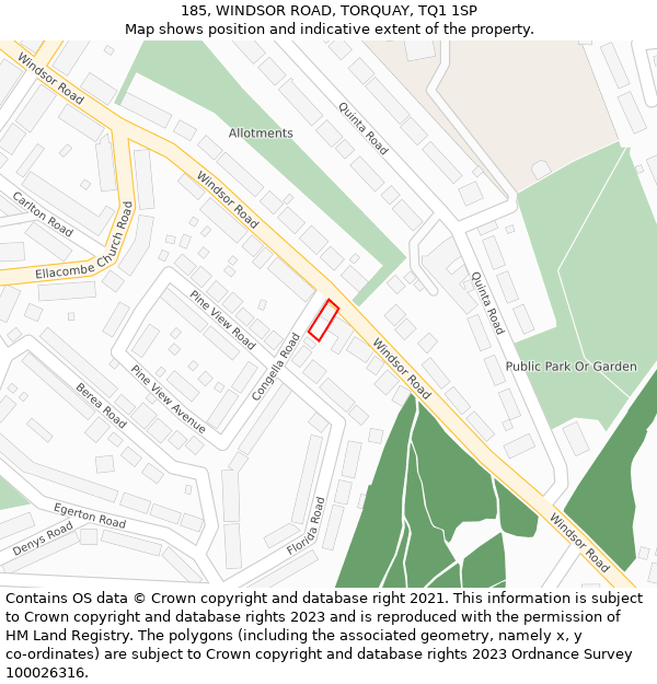 185, WINDSOR ROAD, TORQUAY, TQ1 1SP: Location map and indicative extent of plot