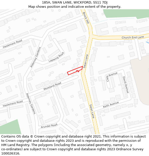 185A, SWAN LANE, WICKFORD, SS11 7DJ: Location map and indicative extent of plot