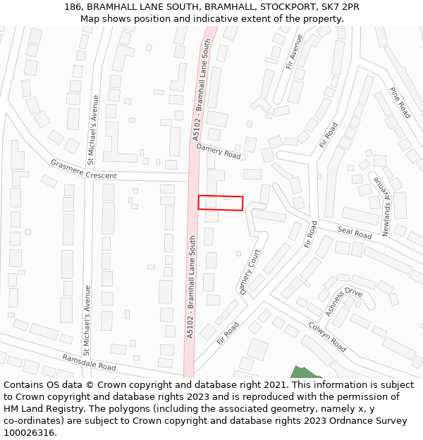 186, BRAMHALL LANE SOUTH, BRAMHALL, STOCKPORT, SK7 2PR: Location map and indicative extent of plot