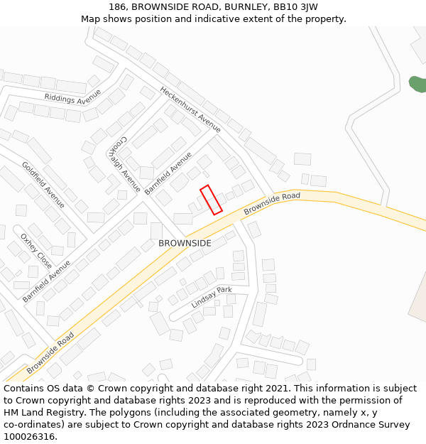 186, BROWNSIDE ROAD, BURNLEY, BB10 3JW: Location map and indicative extent of plot