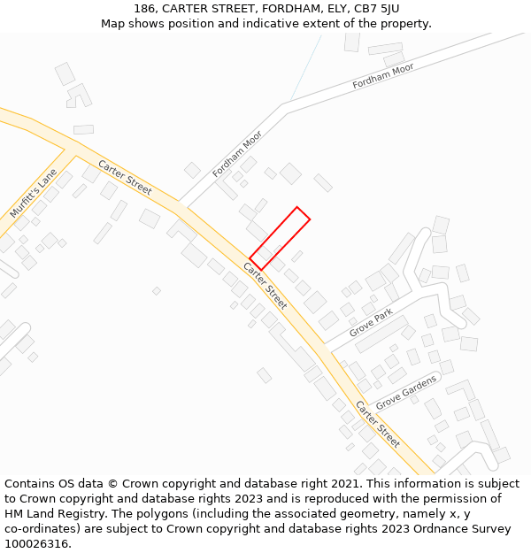 186, CARTER STREET, FORDHAM, ELY, CB7 5JU: Location map and indicative extent of plot