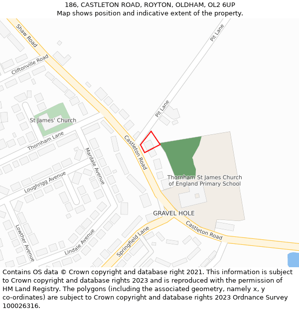 186, CASTLETON ROAD, ROYTON, OLDHAM, OL2 6UP: Location map and indicative extent of plot