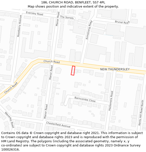 186, CHURCH ROAD, BENFLEET, SS7 4PL: Location map and indicative extent of plot