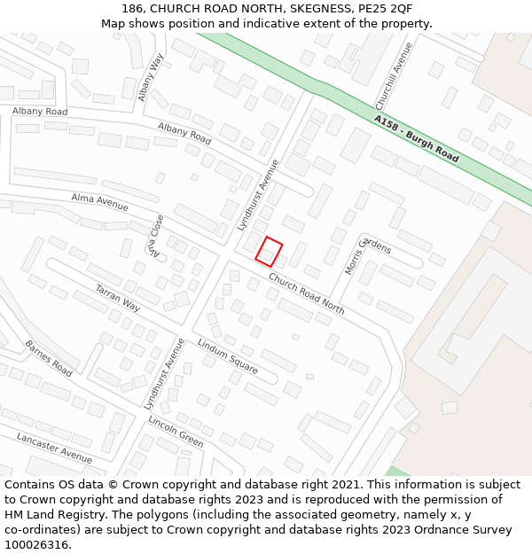 186, CHURCH ROAD NORTH, SKEGNESS, PE25 2QF: Location map and indicative extent of plot