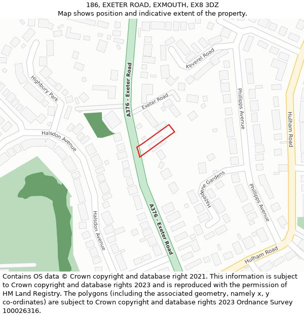 186, EXETER ROAD, EXMOUTH, EX8 3DZ: Location map and indicative extent of plot