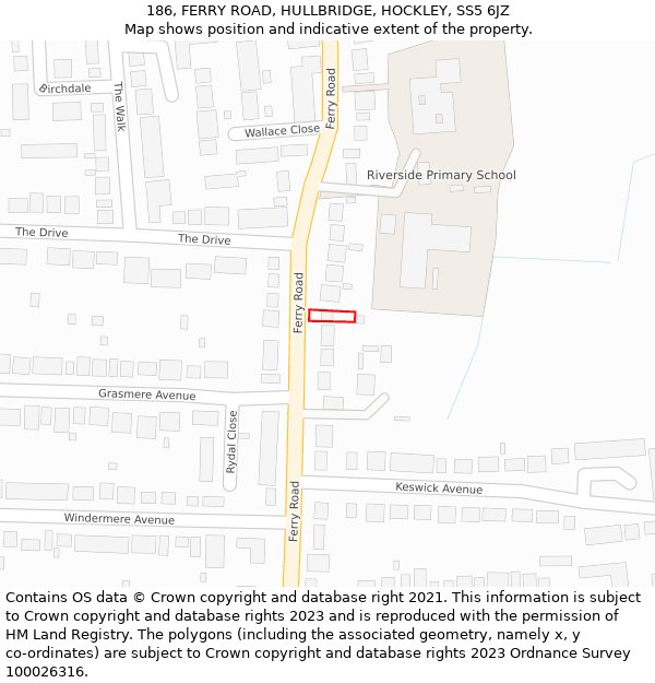 186, FERRY ROAD, HULLBRIDGE, HOCKLEY, SS5 6JZ: Location map and indicative extent of plot