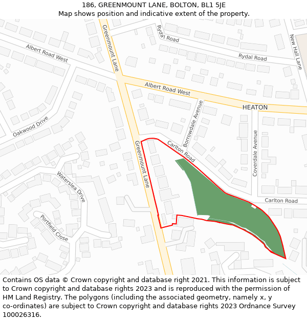 186, GREENMOUNT LANE, BOLTON, BL1 5JE: Location map and indicative extent of plot