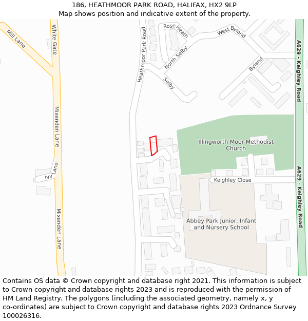 186, HEATHMOOR PARK ROAD, HALIFAX, HX2 9LP: Location map and indicative extent of plot