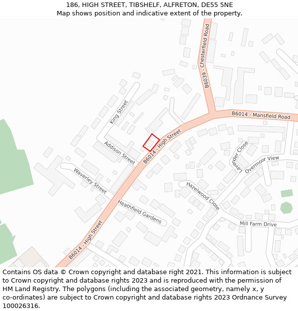 186, HIGH STREET, TIBSHELF, ALFRETON, DE55 5NE: Location map and indicative extent of plot