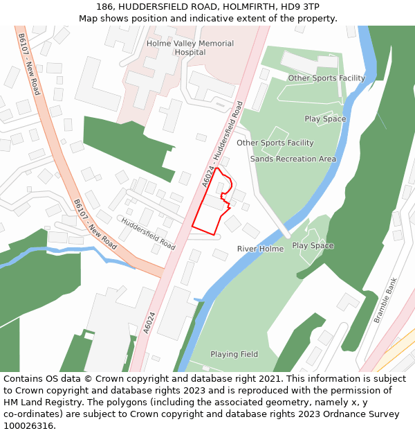 186, HUDDERSFIELD ROAD, HOLMFIRTH, HD9 3TP: Location map and indicative extent of plot