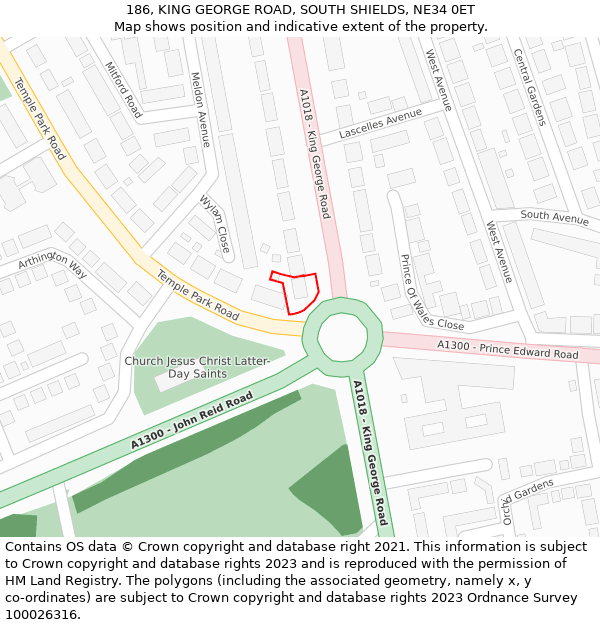 186, KING GEORGE ROAD, SOUTH SHIELDS, NE34 0ET: Location map and indicative extent of plot