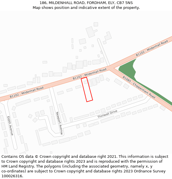 186, MILDENHALL ROAD, FORDHAM, ELY, CB7 5NS: Location map and indicative extent of plot