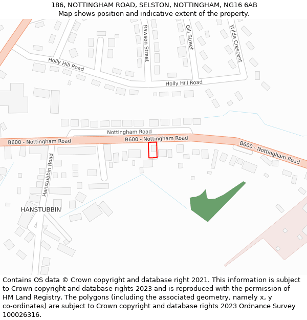 186, NOTTINGHAM ROAD, SELSTON, NOTTINGHAM, NG16 6AB: Location map and indicative extent of plot