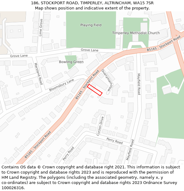 186, STOCKPORT ROAD, TIMPERLEY, ALTRINCHAM, WA15 7SR: Location map and indicative extent of plot