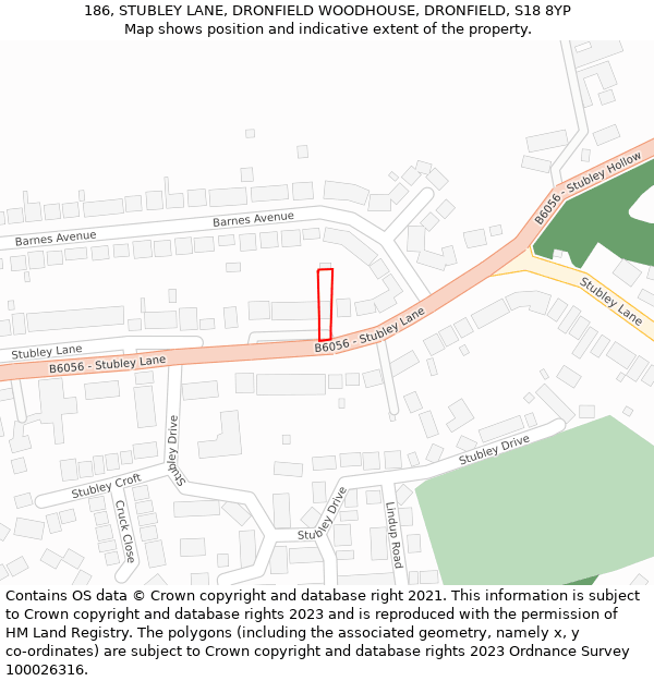 186, STUBLEY LANE, DRONFIELD WOODHOUSE, DRONFIELD, S18 8YP: Location map and indicative extent of plot