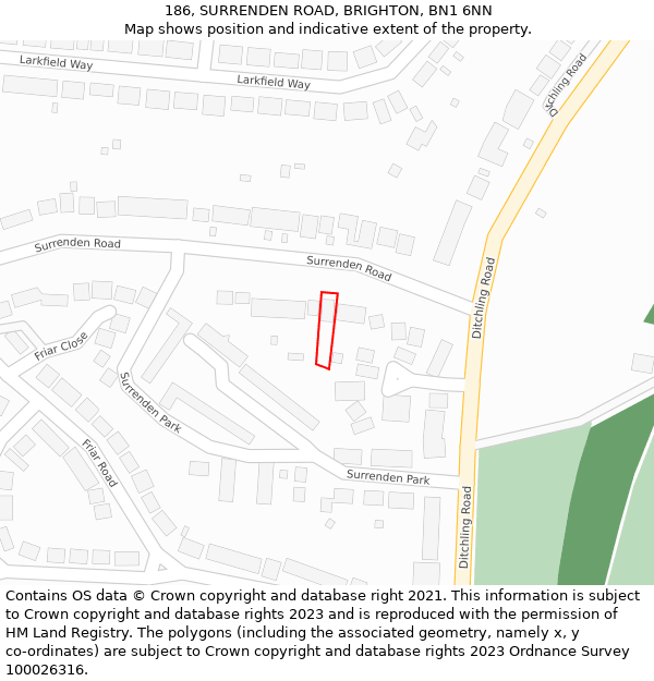 186, SURRENDEN ROAD, BRIGHTON, BN1 6NN: Location map and indicative extent of plot