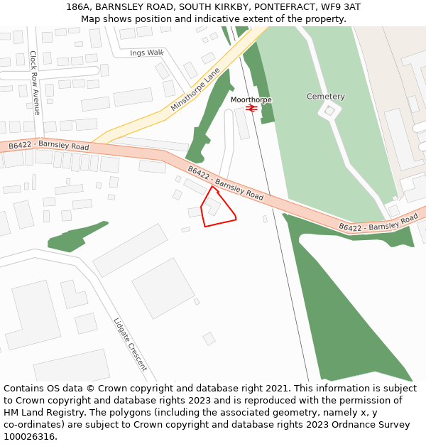 186A, BARNSLEY ROAD, SOUTH KIRKBY, PONTEFRACT, WF9 3AT: Location map and indicative extent of plot