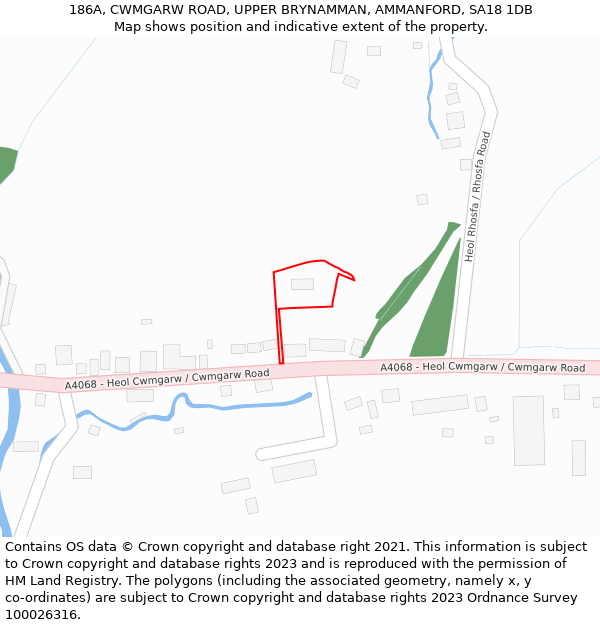 186A, CWMGARW ROAD, UPPER BRYNAMMAN, AMMANFORD, SA18 1DB: Location map and indicative extent of plot