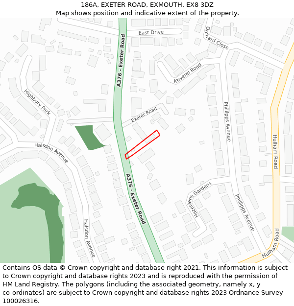 186A, EXETER ROAD, EXMOUTH, EX8 3DZ: Location map and indicative extent of plot
