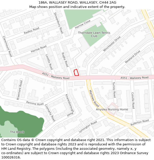 186A, WALLASEY ROAD, WALLASEY, CH44 2AG: Location map and indicative extent of plot