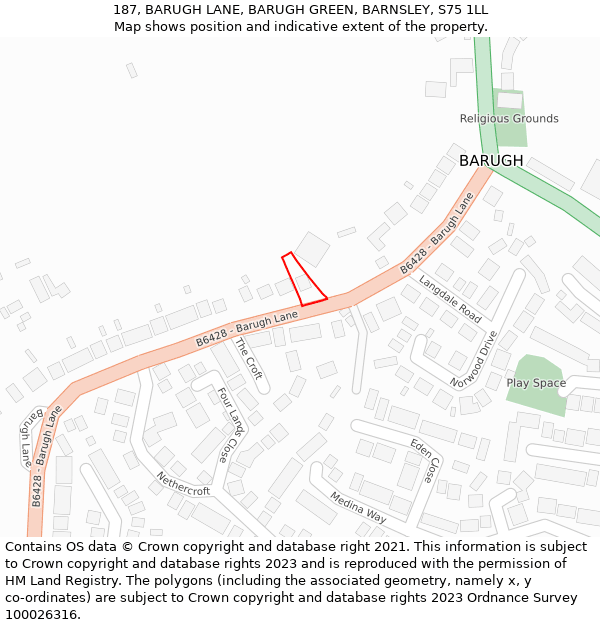 187, BARUGH LANE, BARUGH GREEN, BARNSLEY, S75 1LL: Location map and indicative extent of plot