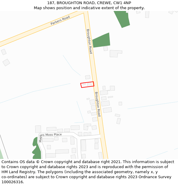 187, BROUGHTON ROAD, CREWE, CW1 4NP: Location map and indicative extent of plot