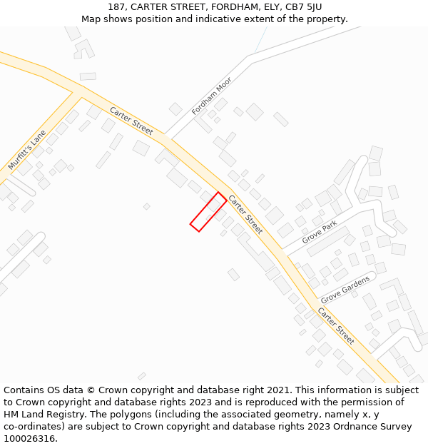 187, CARTER STREET, FORDHAM, ELY, CB7 5JU: Location map and indicative extent of plot