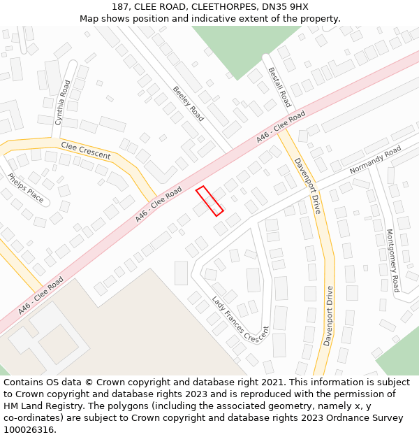 187, CLEE ROAD, CLEETHORPES, DN35 9HX: Location map and indicative extent of plot