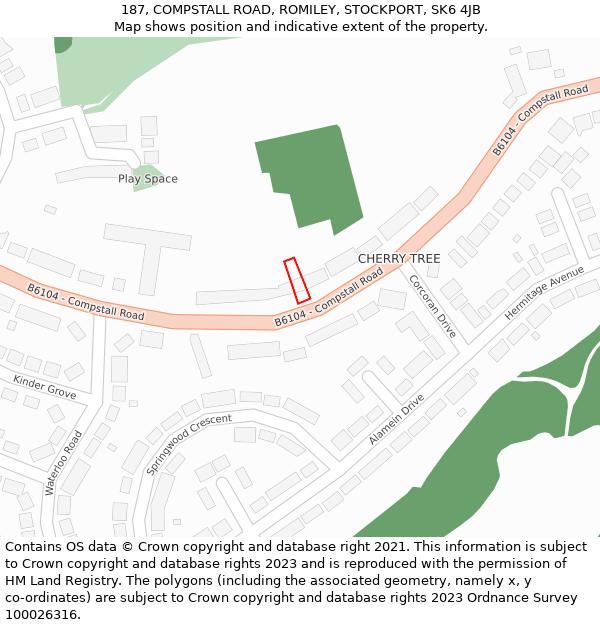 187, COMPSTALL ROAD, ROMILEY, STOCKPORT, SK6 4JB: Location map and indicative extent of plot