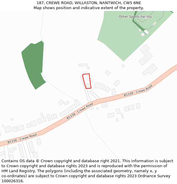 187, CREWE ROAD, WILLASTON, NANTWICH, CW5 6NE: Location map and indicative extent of plot