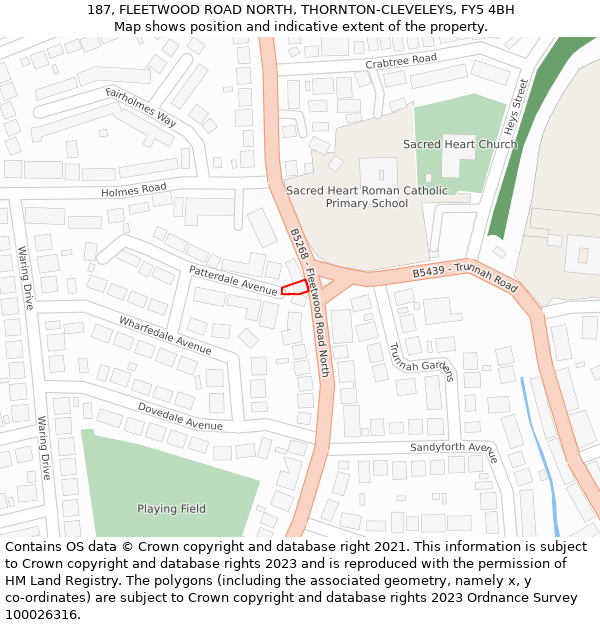 187, FLEETWOOD ROAD NORTH, THORNTON-CLEVELEYS, FY5 4BH: Location map and indicative extent of plot