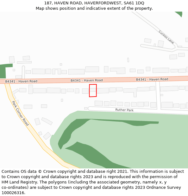 187, HAVEN ROAD, HAVERFORDWEST, SA61 1DQ: Location map and indicative extent of plot