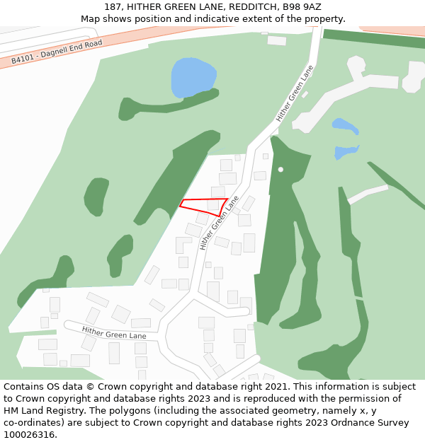 187, HITHER GREEN LANE, REDDITCH, B98 9AZ: Location map and indicative extent of plot