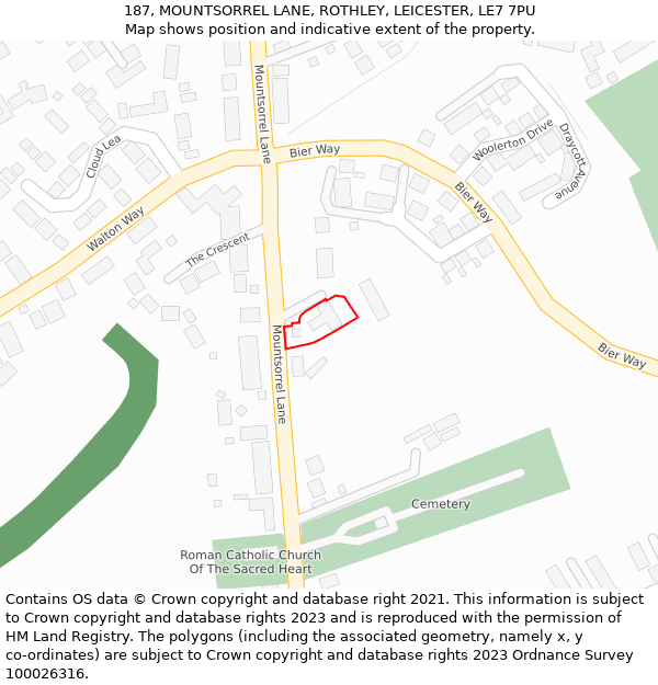 187, MOUNTSORREL LANE, ROTHLEY, LEICESTER, LE7 7PU: Location map and indicative extent of plot