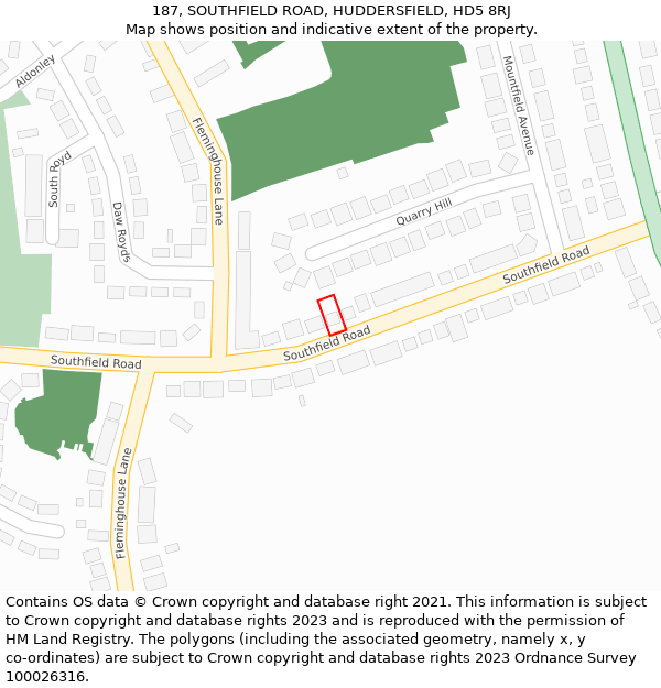 187, SOUTHFIELD ROAD, HUDDERSFIELD, HD5 8RJ: Location map and indicative extent of plot