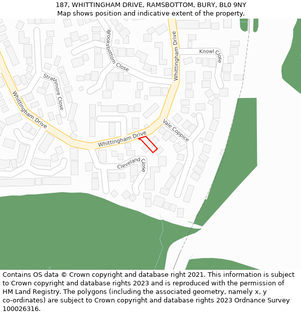 187, WHITTINGHAM DRIVE, RAMSBOTTOM, BURY, BL0 9NY: Location map and indicative extent of plot