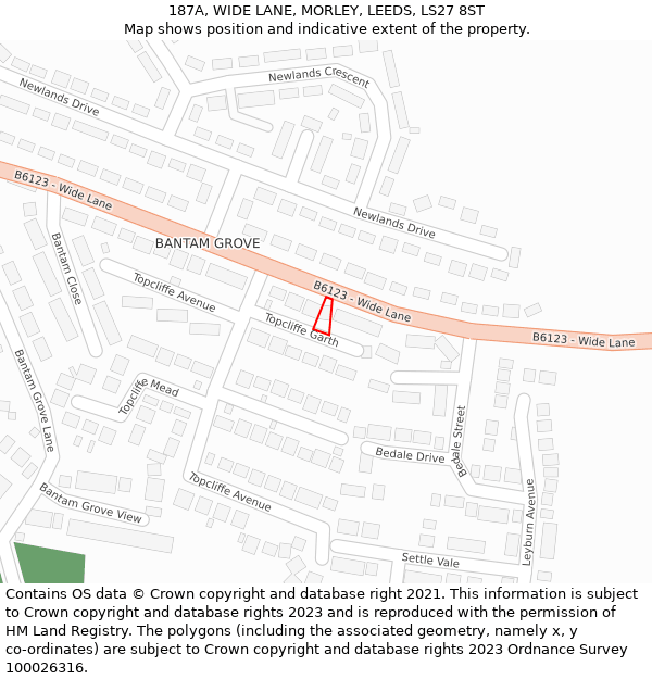 187A, WIDE LANE, MORLEY, LEEDS, LS27 8ST: Location map and indicative extent of plot