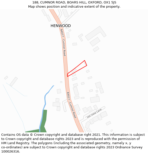 188, CUMNOR ROAD, BOARS HILL, OXFORD, OX1 5JS: Location map and indicative extent of plot