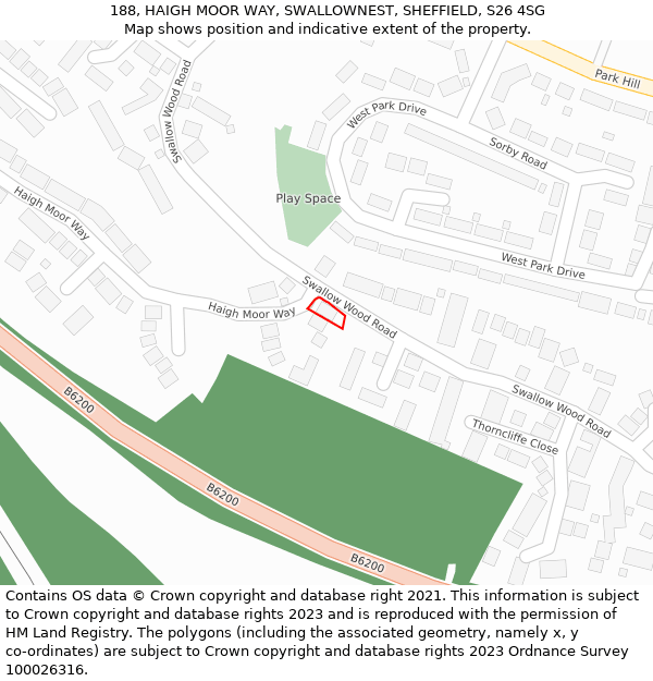 188, HAIGH MOOR WAY, SWALLOWNEST, SHEFFIELD, S26 4SG: Location map and indicative extent of plot