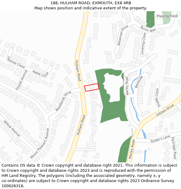 188, HULHAM ROAD, EXMOUTH, EX8 4RB: Location map and indicative extent of plot